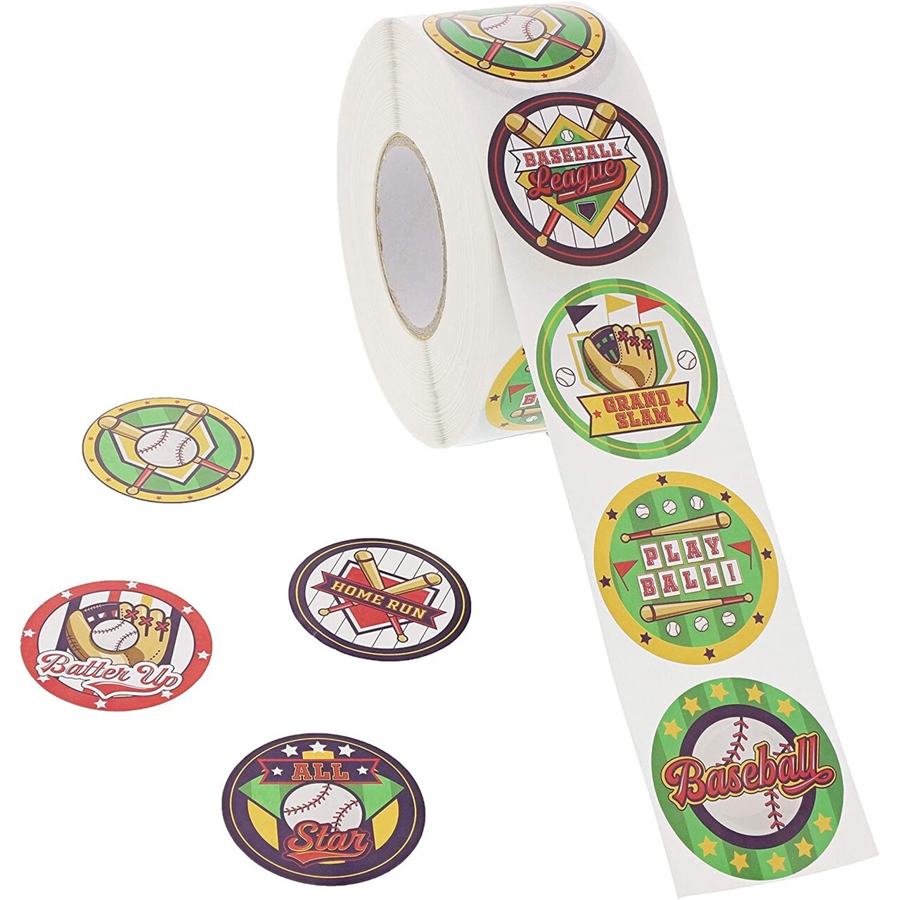 1000 Count Stickers, Assorted Designs Sticker Roll, Baseball